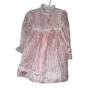 Vintage Nannette girls size 5 long sleeve stripe lace satin dress high neck